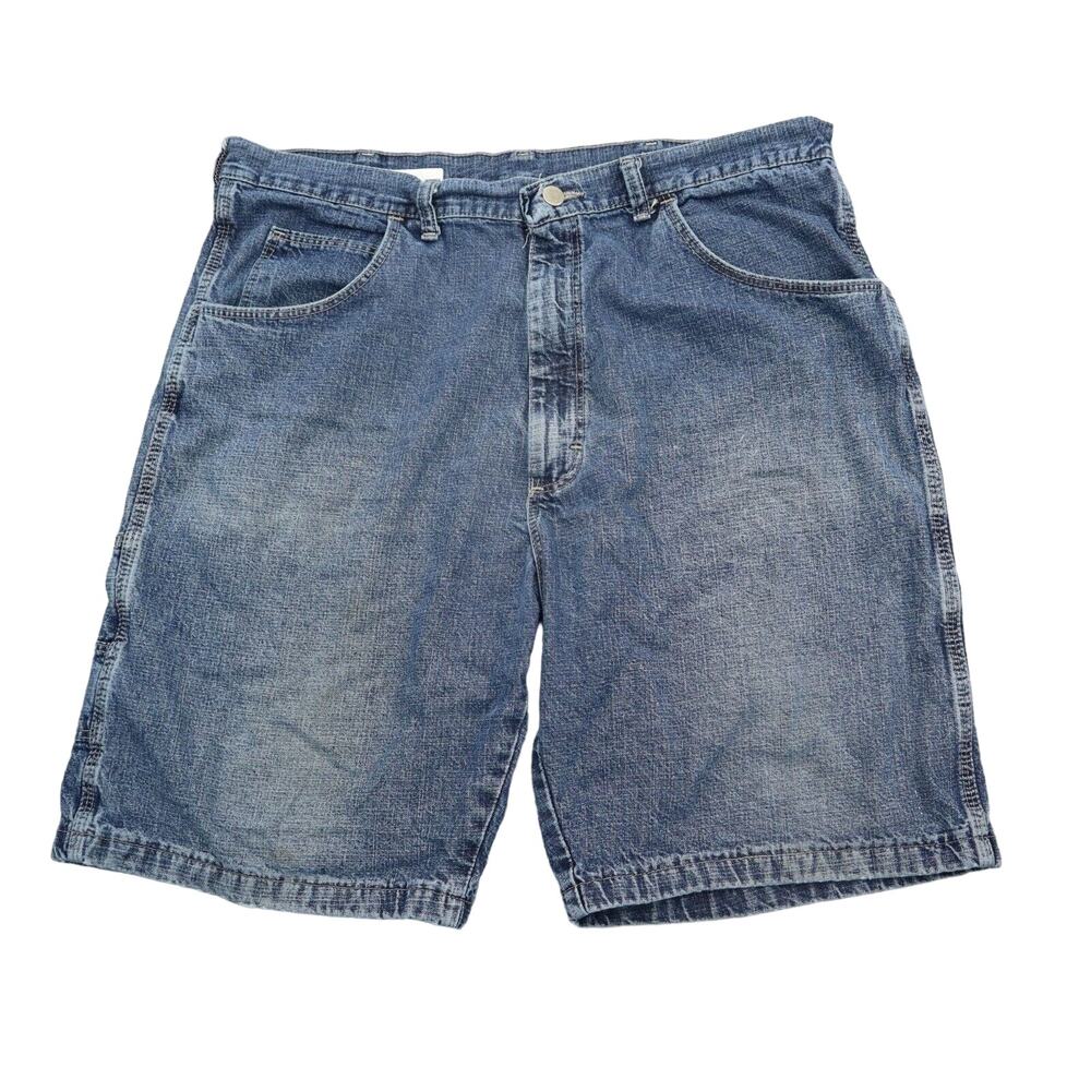 Wrangler Shorts Mens Blue Carpenter Style High Rise Pocket Medium Wash Denim
